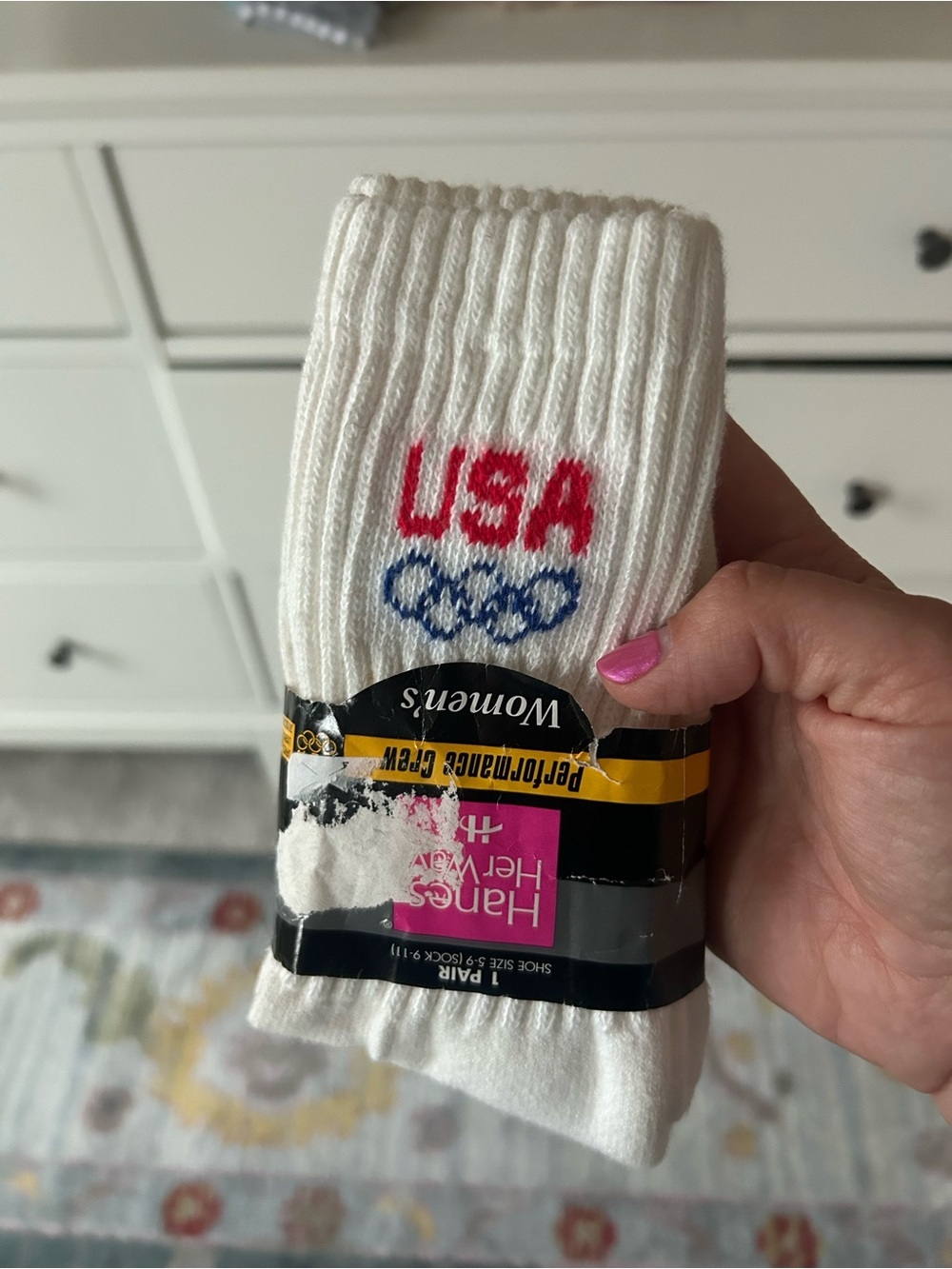 Vintage USA Olympic Logo White Crew Socks - Women's